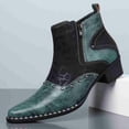 thumbnail image 2 of Men's Western-Inspired Ankle Boots, Two-Tone Patterned Chelsea Boots with Zipper & Studs, Pointed Toe Block Heel, and Cracked Leather Print, 2 of 6