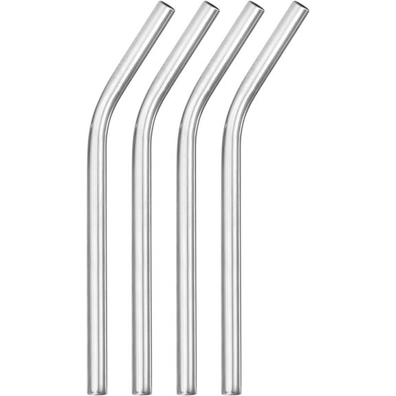4Pcs Reusable Metal Straws, 9.5" Stainless Steel Drinking Straw for Milkshake, Bubble Tea, Cold Drink (0.5" Wide, Bent, Silver)