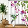 thumbnail image 3 of MIZHONA Purple Floral Shower Curtain with Hummingbird for Bathroom Waterproof Washable Polyester with Hooks 47"x64", 3 of 5
