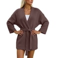 thumbnail image 4 of LNWUY Womens Belted Wrap Sweater Cardigan, Oversized V Neck Knit Coat, Solid Color Open Front Fall Winter Jacket Outerwear Brown Free Size, 4 of 6