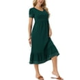 thumbnail image 4 of INSPIRE CHIC Women's Summer V Neck Short Sleeve with Pockets Contrast Trim A-Line Midi Dress M Dark Green, 4 of 6