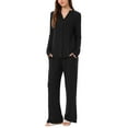 thumbnail image 4 of Pijamas de mujer Inspire Chic, conjuntos de pijama de manga corta con botones y pantalones, sleepwear, talla XS, negro, 4 of 6