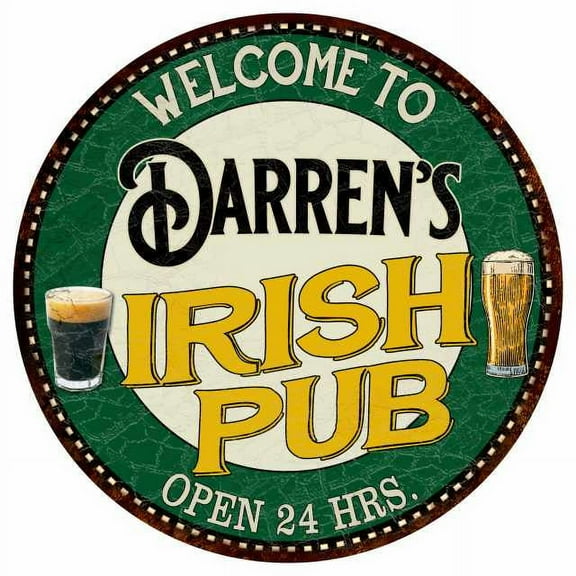 Darren's Irish Pub 14" Round Metal Sign Kitchen Bar Wall Decor 100140036263