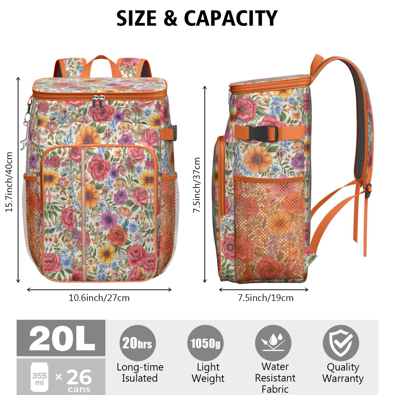 Travel Cooler Bag - Pioneer Flower Camping Beer Cooler Backpack with Bottle Opener- Waterproof Insulated Picnic Backpacks - Cooler Bag for Beach