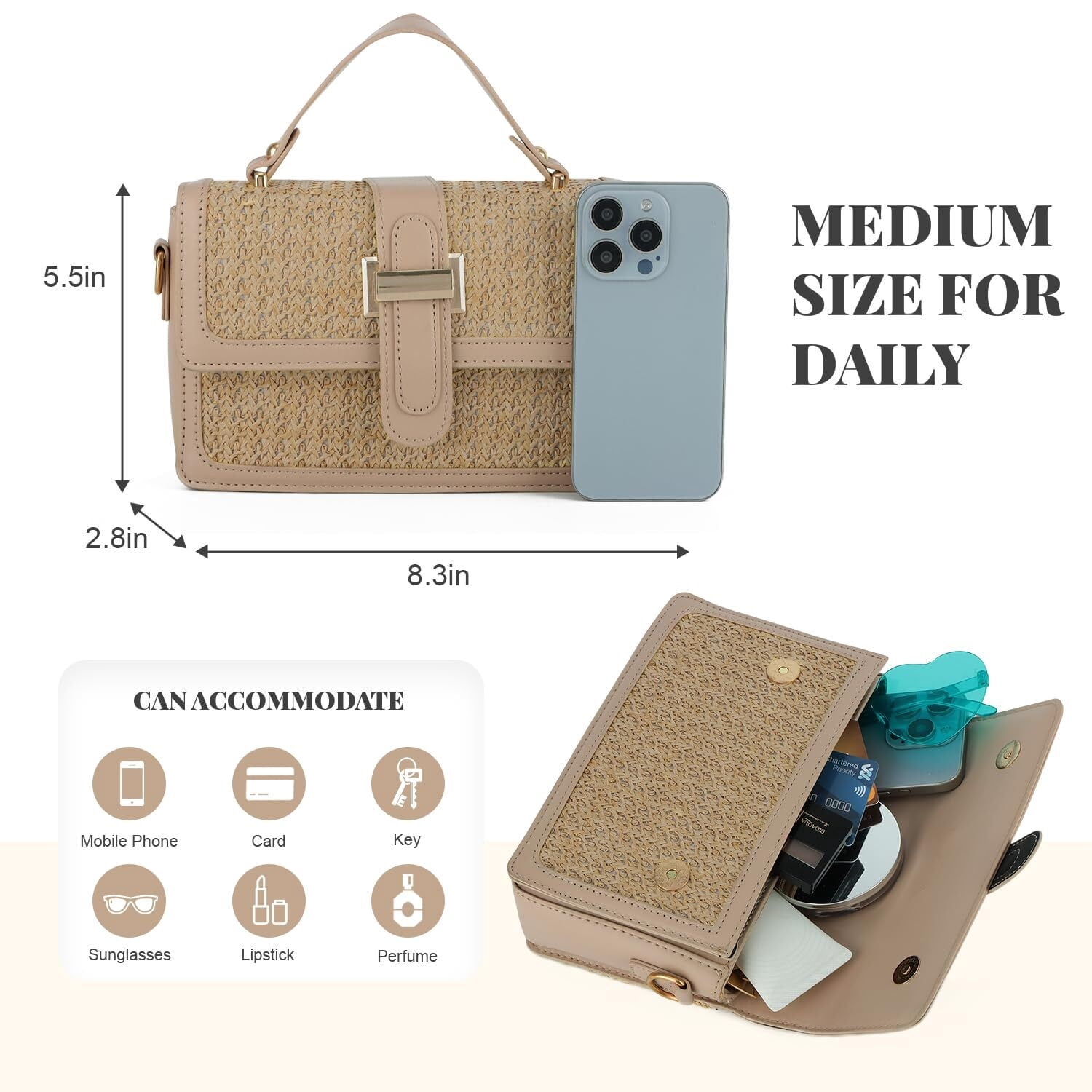 Summer Purse for Women 2025 Woven Vacation Handbags Straw Crossbody Bag for Spring Beach