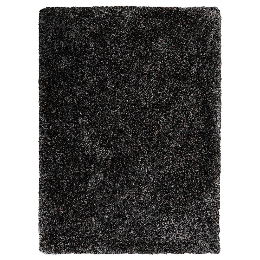 Rugsotic Carpets Hand Tufted Shag Polyester Eco-Friendly Area Rugs - 5'x8', Rectangle, Black Silver, Plain Solid Design, High Pile Handmade Anti Skid Rugs for Living Room, Bed Room K00111