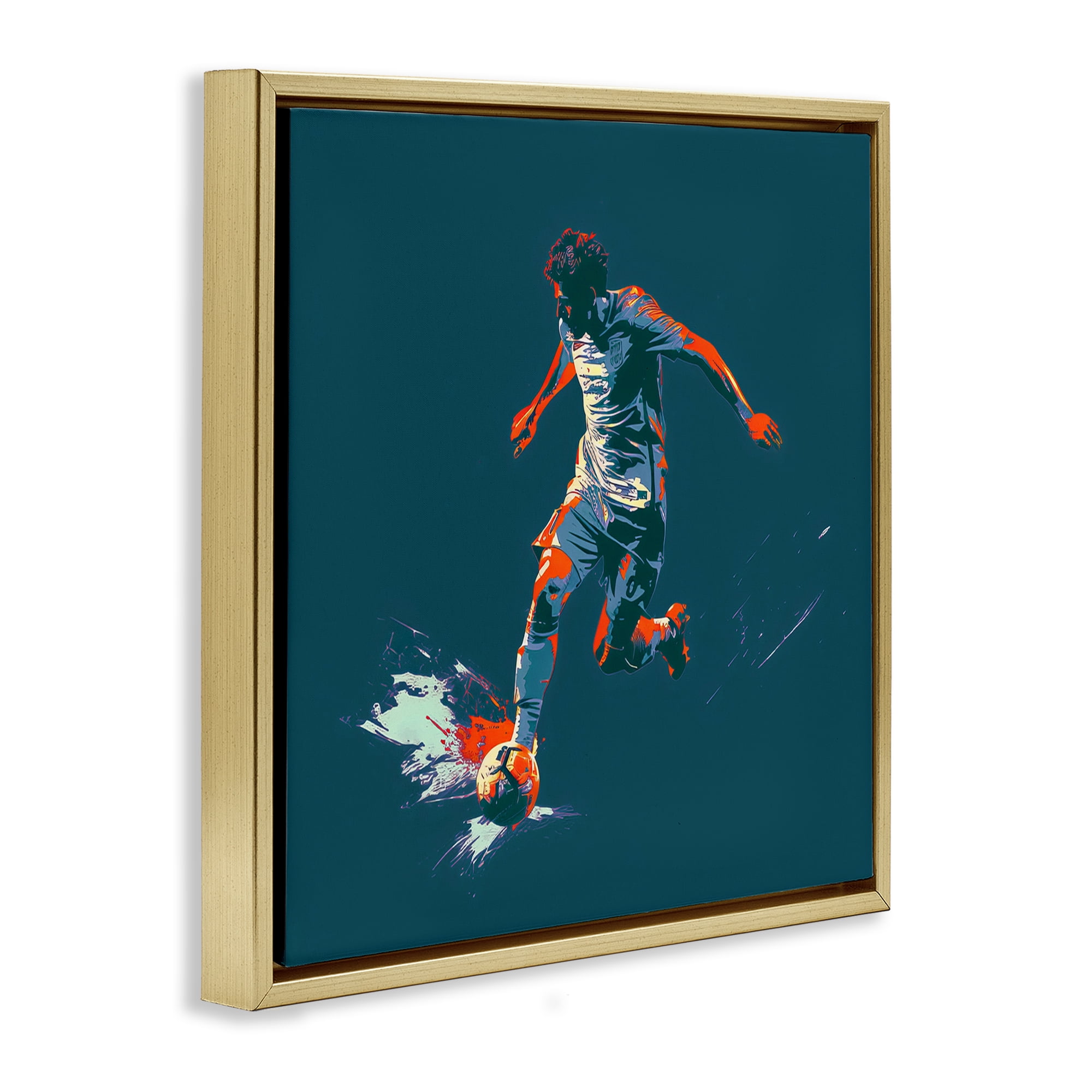 Stupell Industries Winning Soccer Goal Sports Painting Gold Floater Framed Canvas Art Print Wall Art, 18 x 18