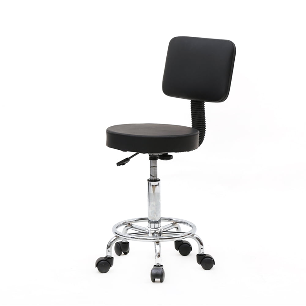 Salon Stool Round Shape Adjustable with Back, Black