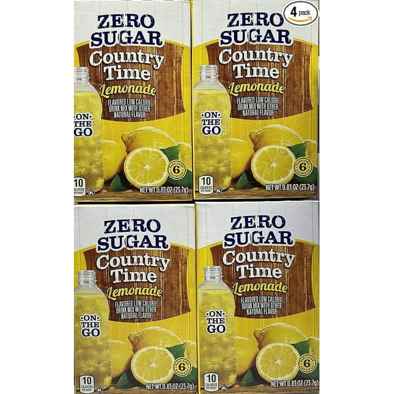 Country Time Lemonade Sugar Free On the Go! 6 Packets Powder (pack of 4) Gluten Free