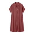 thumbnail image 4 of Atogsazn Women's Summer Button Midi Dress Casual Roll Short Sleeve Dresses V Neck Shirt Dress Sundress Wine L Fashion, 4 of 5