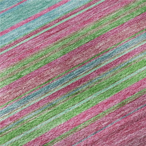 HomeRoots 677295 8 x 10 ft. Blush Green & Blue Striped Washable Machine Made Rectangle Area Rug with UV Protection