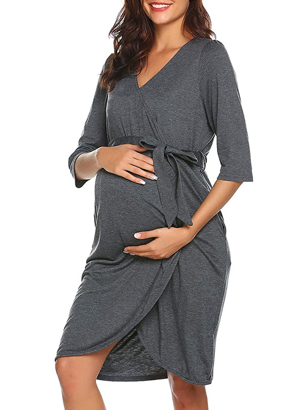 Ekouaer Maternity Robe 3 in 1 Labor Delivery Nursing Gown Hospital Breastfeeding Dress Bathrobes 