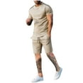 thumbnail image 2 of Bovxnpu Men's Shirt and Shorts Set 2 Piece Summer Tracksuits Short Sleeve Crew Neck Shorts with Side Stripe Set, 2 of 7