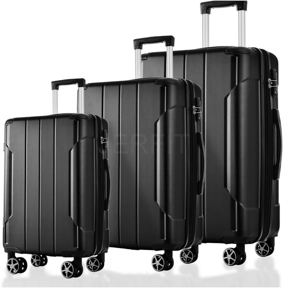 JERFIT 3-Piece ABS Hardshell Luggage Set with Spinner Wheels, TSA Lock & Expandable Design (20,24,28 Inch, Black)