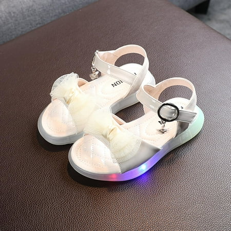 

QISIWOLE Children Led Light Sandals Girls Lace Bow Princess Soft Bottom Luminous Shoes Sales !