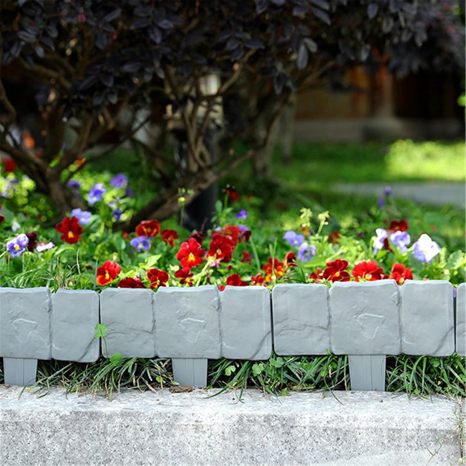 Imitation Stone Garden Fence,Stone-Like Garden Edging Border,Stone Landscape Edging,Landscape Decor Decorative Panels Flower Bed Path Lawn Outdoor Picket Yard Grass Edge (White, 1PC)