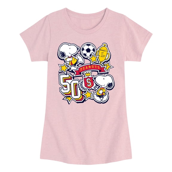 Peanuts - Snoopy Soccer Stickers - Youth Girls Short Sleeve T-Shirt