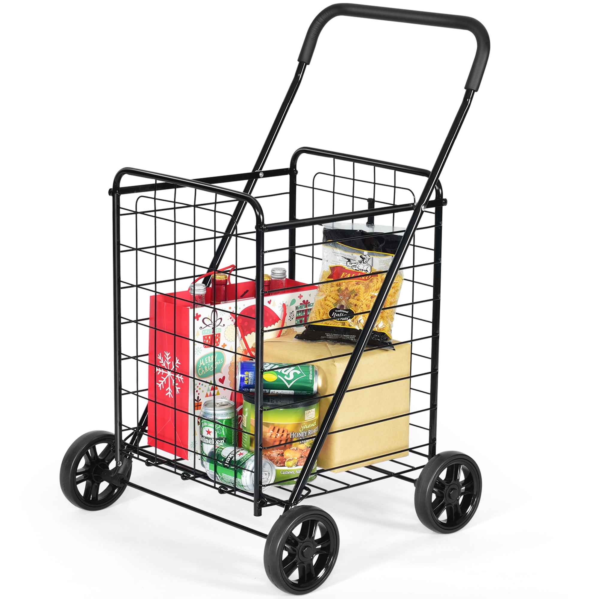 Lonabr Rolling Shopping Cart Basket Folding Utility Cart Storage Laundry Grocery 