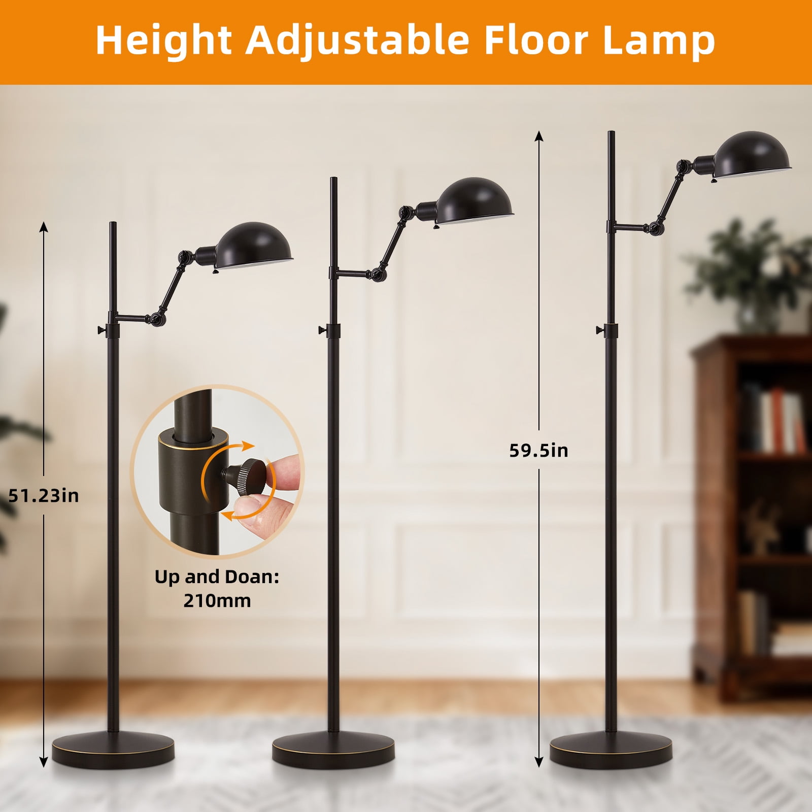 natyswan 59.5-inch Modern Floor Lamp with Rotary Switch, 60W Equivalent A19 LED Bulb Included, Metal Standing Light for Living Room & Bedroom