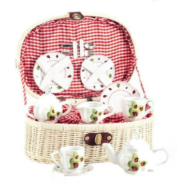 Delton Products Ladybug Kids Tea Set for Two in Basket (19 Piece