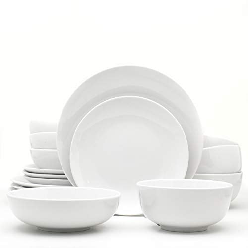 Euro Ceramica WHT-868160 White Essential 16 Piece Dinnerware Set, Chip Resistant Oven Safe, Service for 4