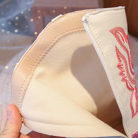 BOBOGOJP Kids Western Cowboy Boots for Girls & Boys, Pointed Toe Mid-Calf Cowgirl Boot with Embroidered & Side Zipper (Little Kid/Big Kid) Light Pink for Size 11.5