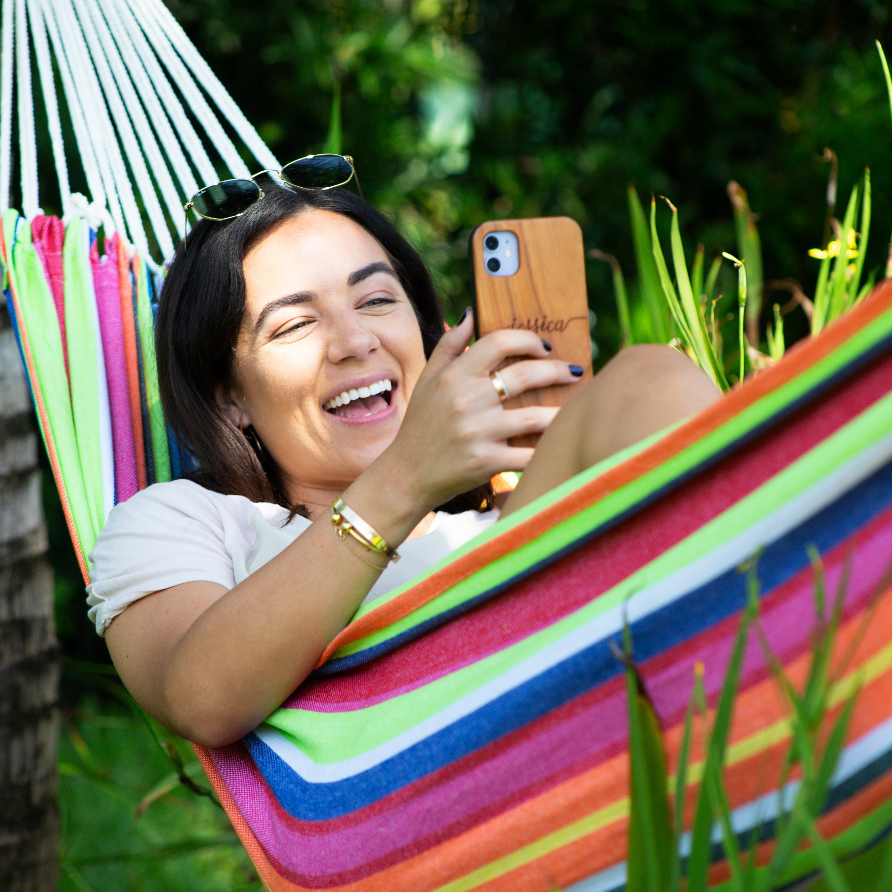 Bliss Hammocks Double Hammock in a Bag w/ Hand-woven Rope loops - Tropical Fruit, 77" L x 60" W