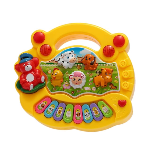 Piano electrónico educativo musical para bebés y niños pequeños, con diseño de animales de granja, para desarrollar la música, color amarillo