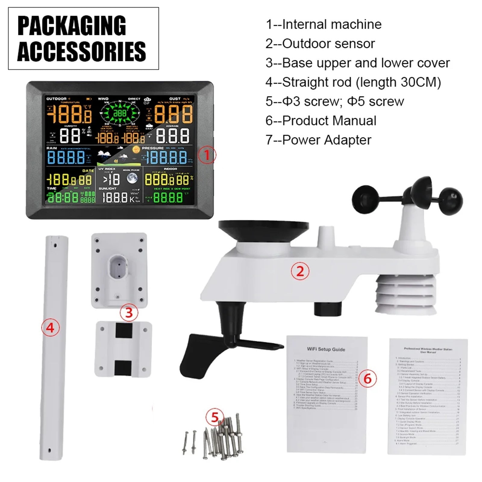 Professional 0310 Weather Station Internet Wireless With Outdoor Sensor Rain Gauge Weather Forecast Wind Gauge