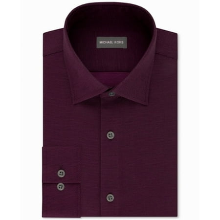 Michael Kors Men's Regular Fit Airsoft Stretch Non-Iron Performance Solid Dress Shirt Dark Red Size 16X32-33