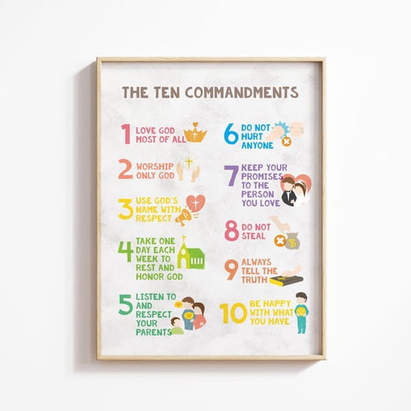 Ten Commandments Poster: Christian Homeschool Decor, Christian Printable Wall Art, Unframed Paper Poster 8x10in