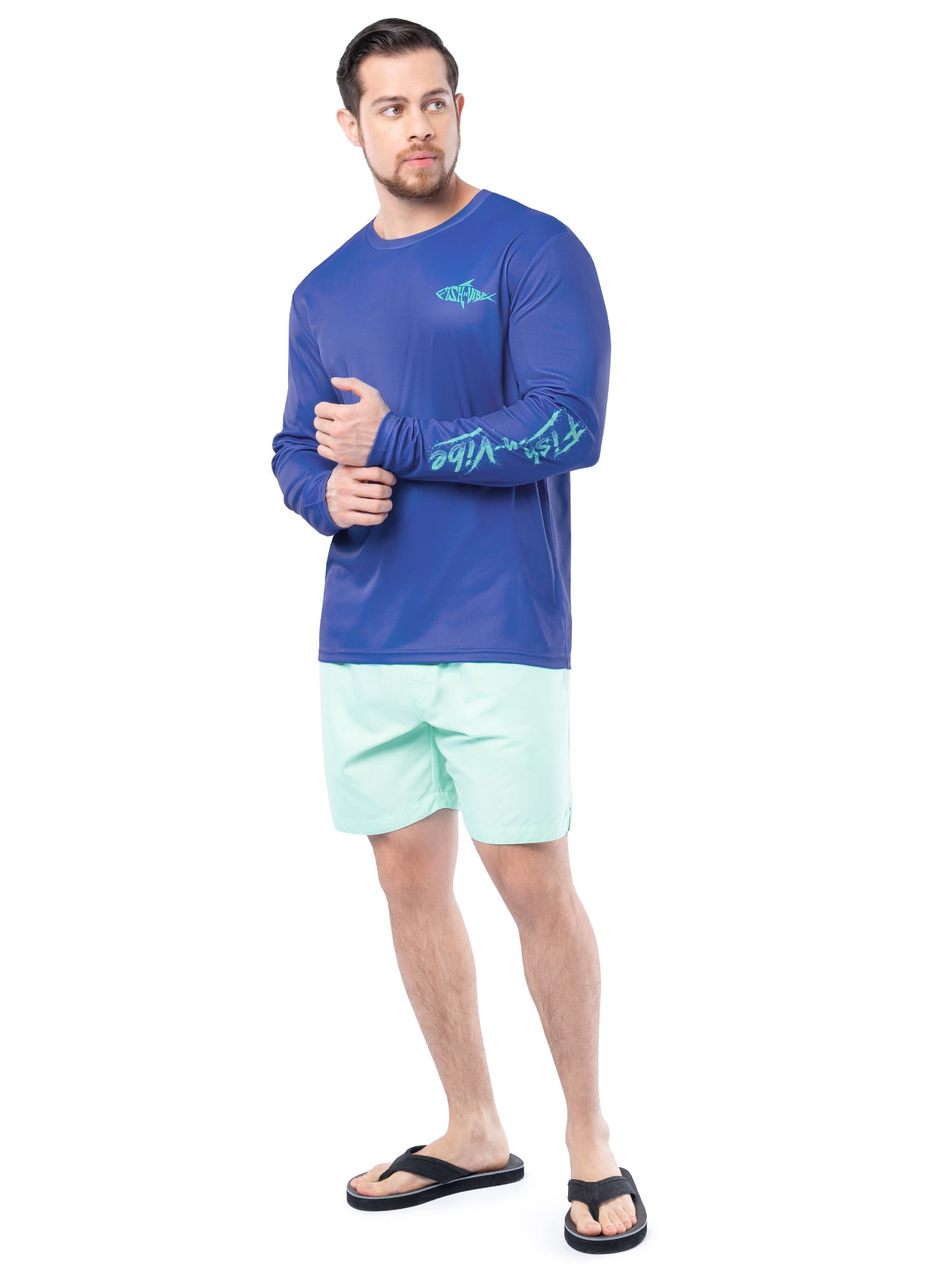 Fish N Vibe Men's Sublimated Long Sleeve Performance Tee, Nautical Blue/Fnv Ocean Air, XL