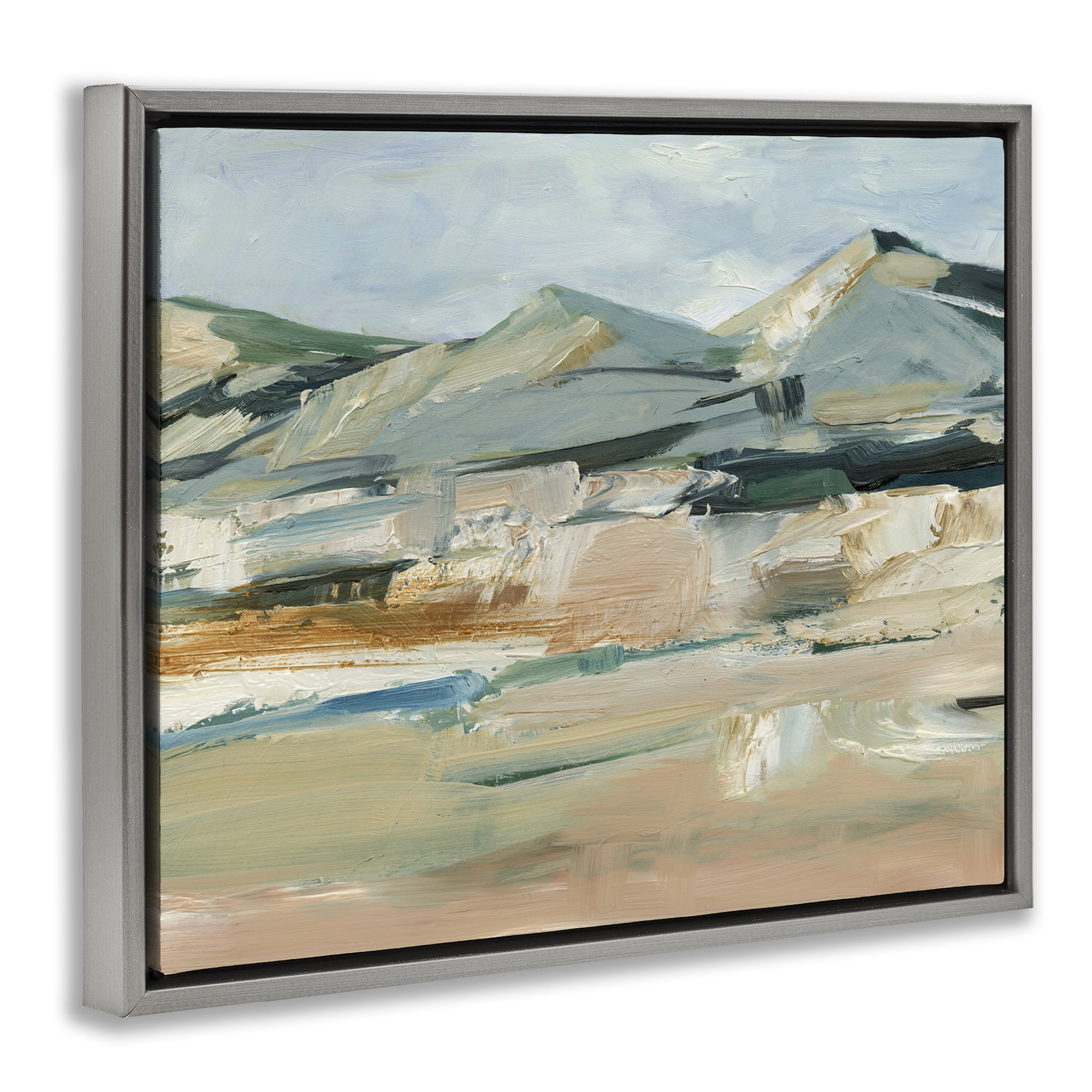 Stupell Industries Neutral Hued Mountains Landscape & Nature Painting Gray Floater Framed Canvas Art Print Wall Art, 21 x 17