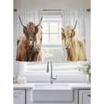 thumbnail image 4 of Farmhouse Yaks Sheer Curtains 45 Inch Length 2 Panels Set, Modern Oil Painting Animals Print Wood Grain Voile Window Treatment Rod Pocket Small Kitchen Curtains Drapes for Bedroom 52"x45"x2, 4 of 7