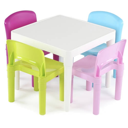 Bright Colors Tot Tutors Kids Plastic Table and 4 Chairs Set 