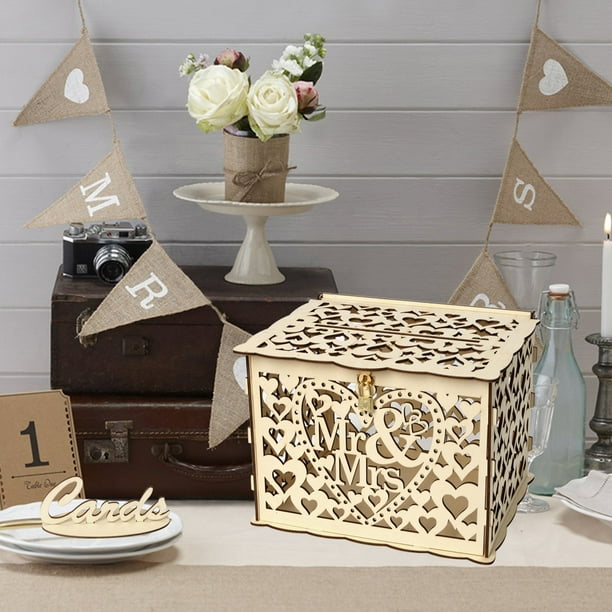 Boîte à cartes de mariage Agierg avec serrure Boîtes-cadeaux en bois  d'argent bricolage pour la fête d'anniversaire 