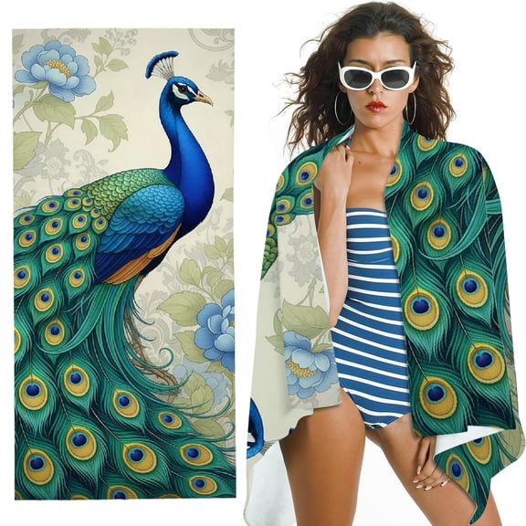 RKSupls Watercolor Blue Teal Vintage Turquoise Peacock  Oversized Microfiber Beach Towel,  Ultra-Soft Microfiber for Bathroom, beach, Soft Super Absorbent- 30x60 in