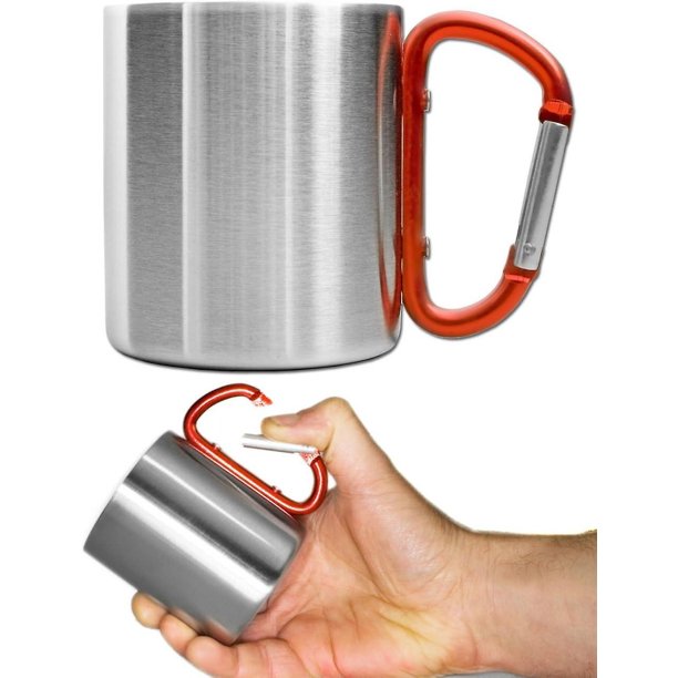 Taza para uso en exteriores Rojo Verde Taza para acampar 220 ml Con mango de mosquetón de acero inoxidable