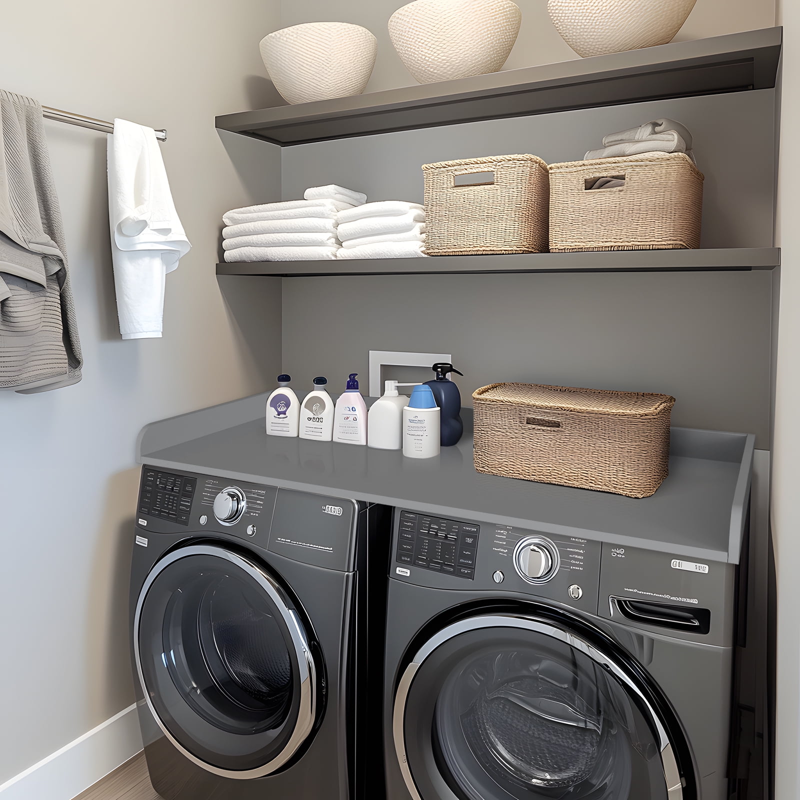 Kaboon Washer Dryer Countertop with Edge Rails, 28" x 58", Grey