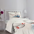 thumbnail image 3 of Ambesonne Bowling Party Quilted Bedspread Set 2 Pcs, Thrown Ball Hit, Twin Size, White Pale Blue Red, 3 of 5