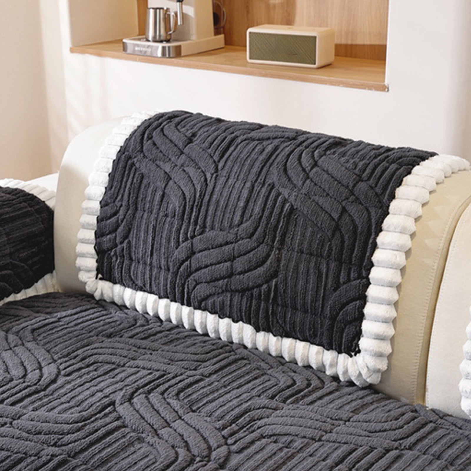 Soft Flannel Sofa Cushion for Fall and Winter, Thickened Plush One Piece Seat Cushion with Non Slip Bottom, Warm Sofa Pad for Couch Decoration and Furniture Protection, 59 x 27.6 in