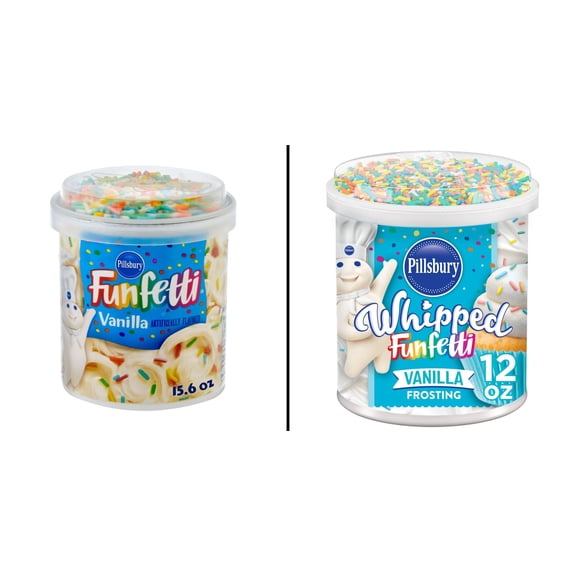 Pillsbury Funfetti Vanilla Frosting 15.6 oz & Pillsbury Whipped Funfetti Vanilla Frosting 12 oz