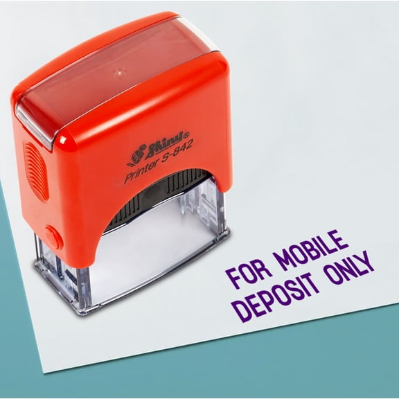 Printtoo For Mobile Deposit Only Self Inking Rubber Stamp Pre,Inked Office Stamp, Home Office Business Stationery, 38 x 14 mm, Violet