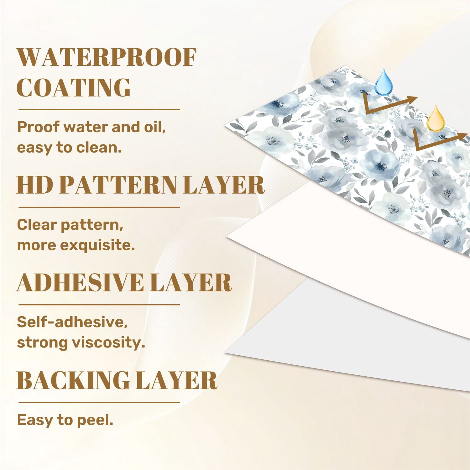 Boho Peel and Stick Wallpaper Watercolor Floral Shades Blue Grey Leaves Contact Paper 17.7in x 9.8ft Wallpaper Removable Self Adhesive Wall Paper for Bedroom Nursery