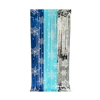 1 Pack Christmas Foil Fringe Curtains Decoration 3.3 x 6.6 ft Blue Silvery Tinsel Fringe Photo Backdrop Streamer for New Year, Ugly Sweater Party