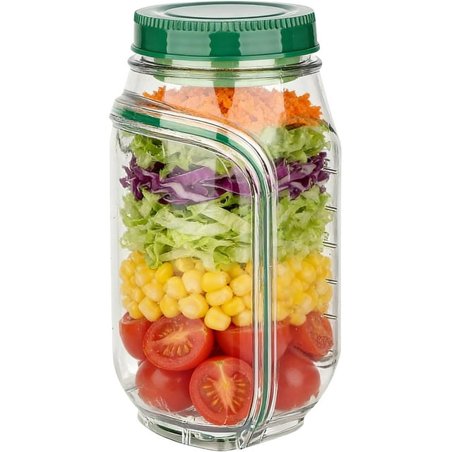 Salad Pod Green Glass Leakproof Dressing Compartment Vertical Layering Salad Container