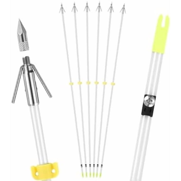 Bowfishing Arrows 6 Pack with Broadheads and Safty Slides 32 inches Archery Fiberglass for Compound Bow Recurve Bow Fishing Hunting$$Other