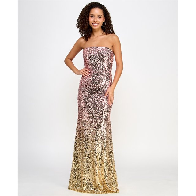 VIOLET WEEKEND Womens Rosegold Ombre Strapless Dress, pink, Juniors, 3/4