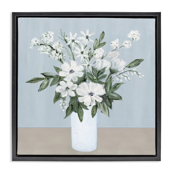 Stupell Industries Contemporary Mixed White Blooms on Blue Black Floating Frame Canvas Art, 18 x 18, by Marilyn Dunlap