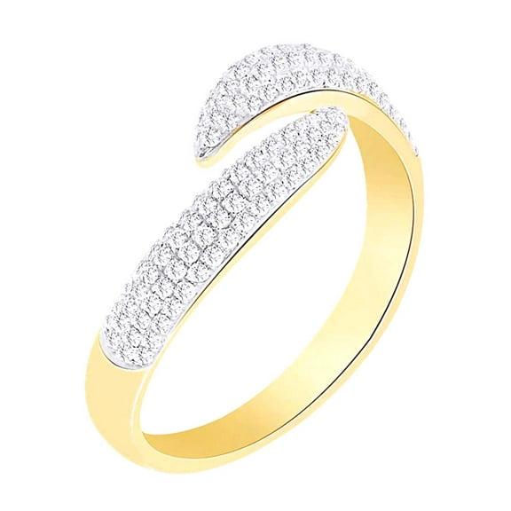 AFFY Round Cut White Natural Diamond (0.43 Cttw) Bypass Ring In 10K Solid Yellow Gold,Ring Size: 4